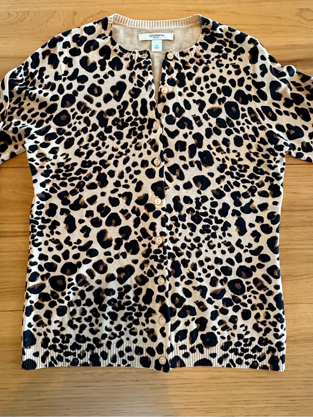 Liz Claiborne Leopard Print Cardigan - Beige, Black & Brown